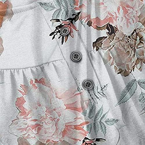 Kadın 2023 Yaz Tunik Üstleri Kısa Kollu Gevşek Dökümlü Henley Gömlek Sevimli Çiçek Bluzlar Tayt ile Giymek