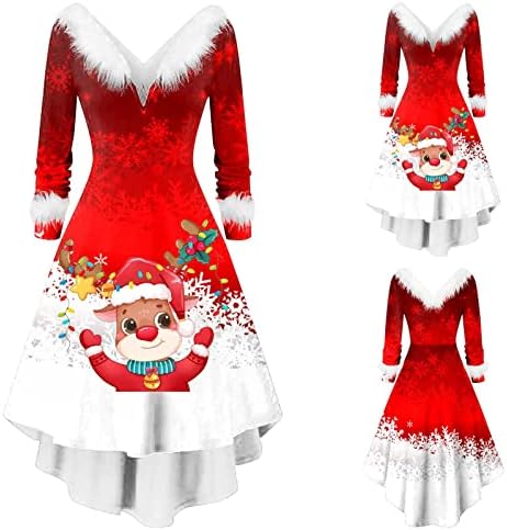 NOKMOPO mini etekler Kadınlar için kadın Moda Noel Peluş Uzun Kollu V Yaka Düzensiz Elbiseler Uzun Kollu Elbise