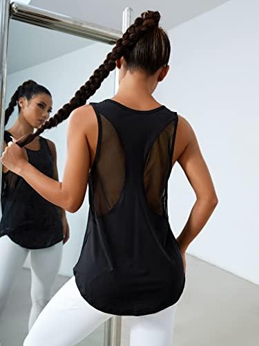 Milumia Kadın Kontrast Mesh Egzersiz Spor Tank Top Kolsuz Yoga Atletik Gömlek Tops