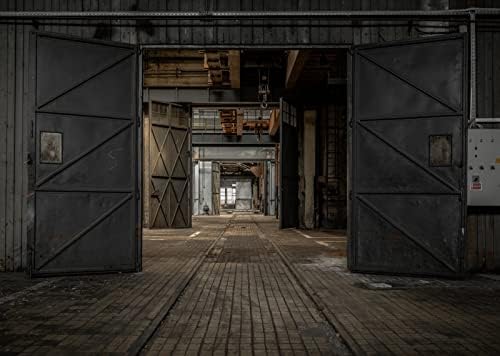 BELECO 10x8ft Kumaş Eski Fabrika Garaj Fotoğraf Arka Planında Kasvetli İç Demir Kapı Kirli Zemin Arka Plan Garaj Mekanik