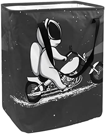 Sevimli Uzay Astronot Motosiklet Baskı Katlanabilir çamaşır Sepeti, 60L Su Geçirmez çamaşır sepetleri Çamaşır Kutusu