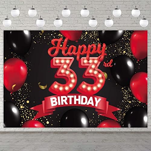 Mutlu 33rd Doğum Günü Kırmızı ve Siyah Afiş Zemin Süslemeleri Balonlar Tema Dekor Kızlar Kadınlar için Prenses 33