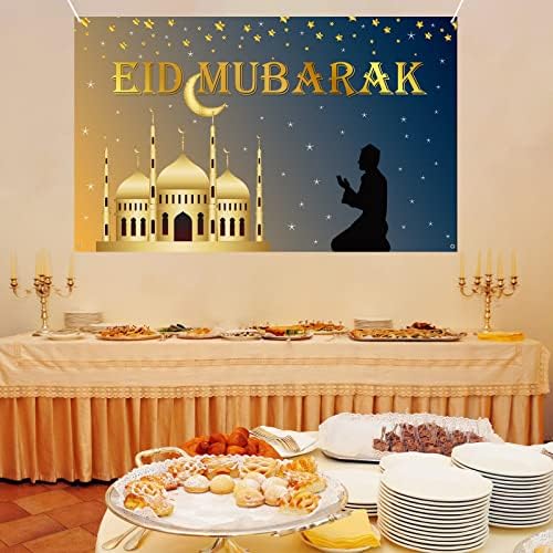 Eid Mubarak Afiş Zemin, Ekstra Büyük Ramazan Mübarek İşareti Afiş Süslemeleri Mavi Altın Ramazan Asılı Zemin Kapalı