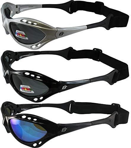 3 Çift Birdz Seahawk Su Sporları için Polarize Güneş Gözlüğü Jet Ski Sörf Kayaking 1 Siyah ve Gümüş Çerçeveler w/Duman