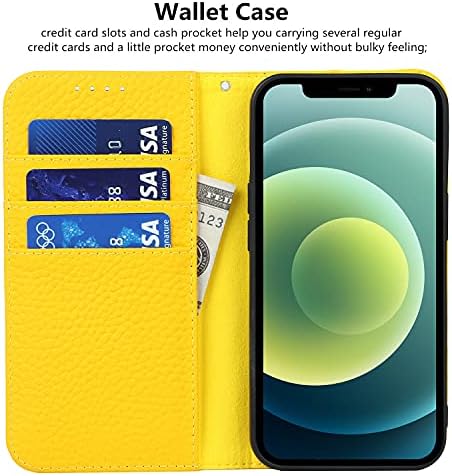 iPhone 13 ile Uyumlu iCoverCase Kredi Kartı Tutuculu Cüzdan Kılıfı, RFID Engelleme Hakiki Deri Flip Folio Kickstand