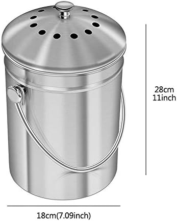 GUANGMİNG-Mutfak Kompost Kutusu Paslanmaz Çelik Büyük Kapasiteli, 5 litre (1 Galon), Kapalı Tezgah Mutfak çöp kutusu