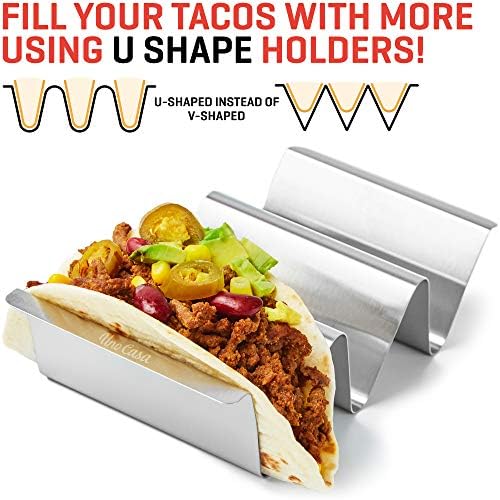 Uno Casa Metal Taco Tutucu Seti 6-U Şeklinde Taco Standı, Dayanıklı Taco Kabuk Tutucu, Bulaşık Makinesinde Yıkanabilir