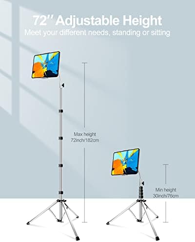elitehood Alüminyum iPad Tripod Standı, 72in Yüksekliği Ayarlanabilir iPad Zemin Standı, Ağır Hizmet Tipi Gümüş iPad