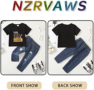 NZRVAWS Erkek Giysileri Bebek Yürümeye Başlayan Küçük Çocuk Kıyafet Hoodie Gömlek Üst Yırtık Kot Uzun Pantolon Hediye
