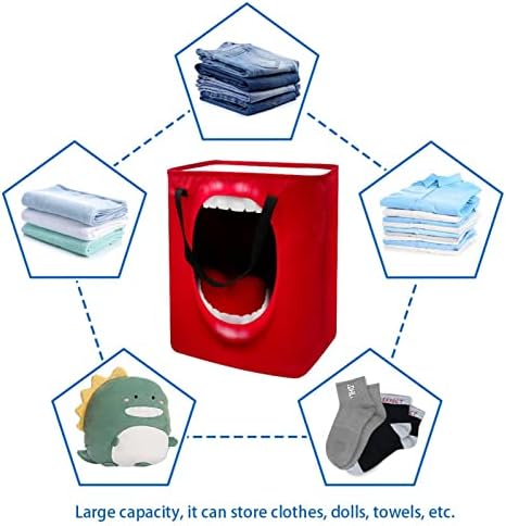 Komik Kırmızı Ağız Dudak Baskı Katlanabilir çamaşır sepeti, 60L Su Geçirmez çamaşır sepetleri Çamaşır Kutusu Giysi