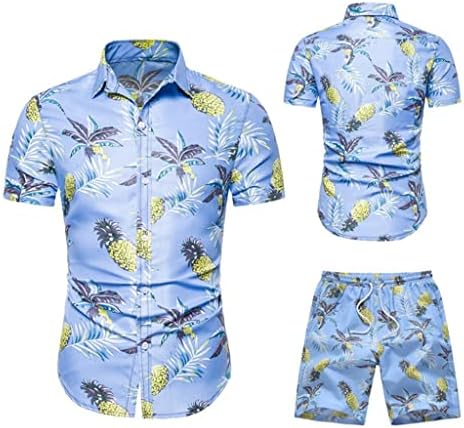 MJWDP erkek Rahat Şort Takım Elbise Plaj Tarzı Baskı Gömlek Kısa Kollu İki Parçalı (Renk: D, Boyut: XLcode)