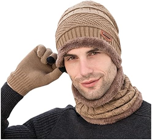 3 Parça Kadın Erkek Şapka Eşarp Eldiven Setleri Konfor Bere şapka Boyun ısıtıcı ve Dokunmatik Eldiven Kış Termal Setleri