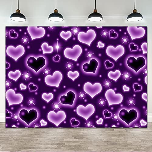 7×5ft Mor Kalp 2000'lerin Başında Fotoğraf Arka Fonu sevgililer Günü Doğum Günü Partisi Afiş Süslemeleri Glitter Kalp