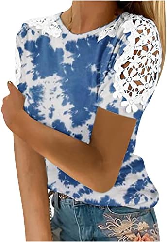 Bayan Üstleri Bayan Yaz Üstleri Seksi Dantel Dikiş Bluz Artı Boyutu Kısa Kollu Gömlek Yuvarlak Boyun T-Shirt Sevimli