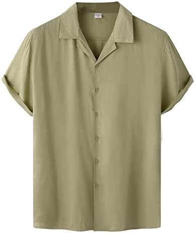 WYBAXZ Katı Kısa erkek gömleği Yaka Göğüslü Gömlek Casual Tek Kollu Turn-Aşağı Erkek Gömlek Iş Gömlek Erkekler Yaz