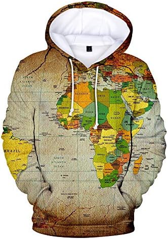 Dünya Haritası 3D Baskılı Hoodies Kapüşonlu Sweatshirt Erkekler Kadınlar Büyük Boy Hoodie Harajuku Kazak Mont