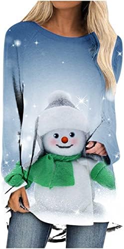 Bayan Noel Ağacı Tunikler Kardan Adam Noel Baskı Uzun Kollu T Shirt Casual Yuvarlak Boyun Gevşek Fit Kazak Bluz Tops