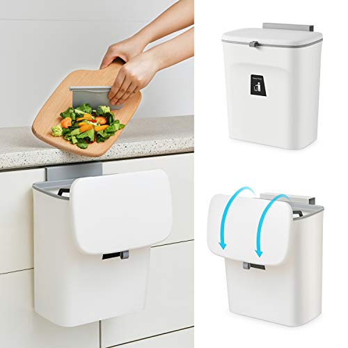 SUBEKYU 2.4 Gal kompost kutusu Kapaklı Mutfak Dolabı Kapısı için kapalı mutfak mühürlü Asılı Çöp Tenekesi, Banyo için