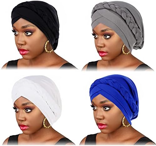 Afrika Kadınlar Türban Kap Bükülmüş Boncuklu Örgü Kafa Sarar Önceden Bağlı Kemo Başörtüsü Kanser Saç Kapağı Şapkalar