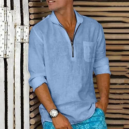 Erkek Takım Elbise Romper Erkek Pamuk Keten Katı Rahat Artı Boyutu Gevşek Gömlek Erkek Standı Yaka Fermuar Uzun Kollu