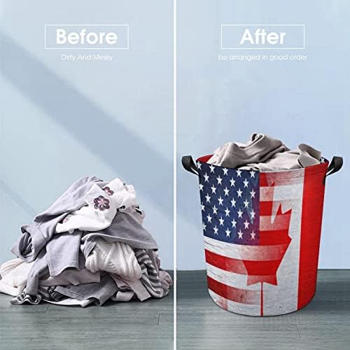 Vintage ABD ve Kanada Bayrağı çamaşır sepeti Sepet Çanta Çamaşır Kutusu saklama çantası Katlanabilir Uzun Kolları