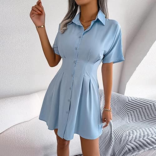 SUTWOEN kadın Resmi Gömlek Elbiseler Casual A-Line Mini Elbise Yaka Kısa Kollu Tunik Düğme Aşağı Pilili Parti Elbiseler