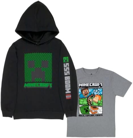 Minecraft Hoodie ve T-Shirt Combo 2-Pack Erkekler için, Erkek Kapüşonlu Sweatshirt ve Tee Paket Seti