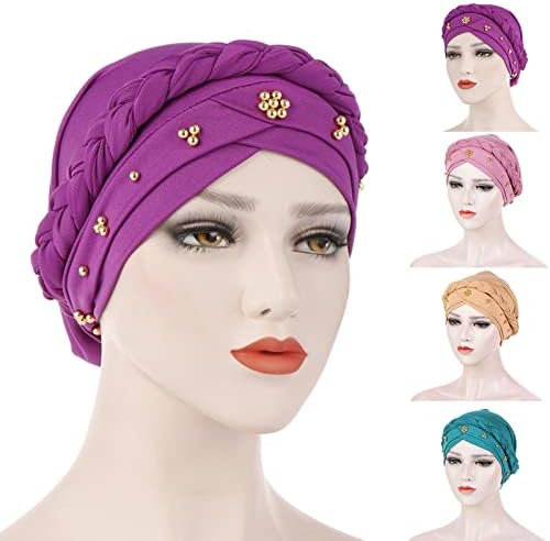 Kadınlar Wrap İnci Bere Şapka Düz Renk Vintage Kemo Türban Kap Moda Wrap Kafatası Kapaklar Elastik Headwrap Kadınlar