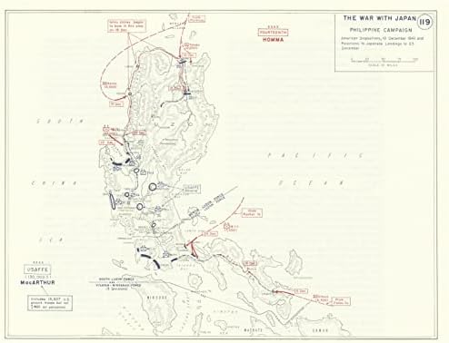 2. Dünya Savaşı. Filipin Kampanyası. 23 Aralık 1941 Japon İnişleri. Luzon - 1959 - Eski harita - Antik harita-Eski