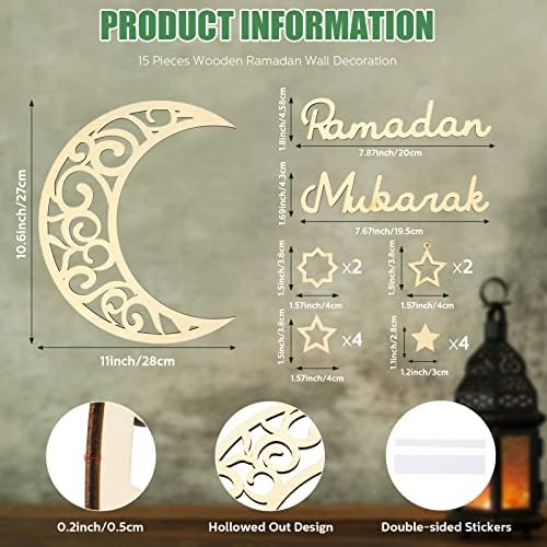 15 Adet Ramazan Dekorasyon Eid Duvar Dekor Ahşap Ay Yıldız Süs Ramazan Mübarek İşareti Eid Ev Dekorasyonu için Müslüman
