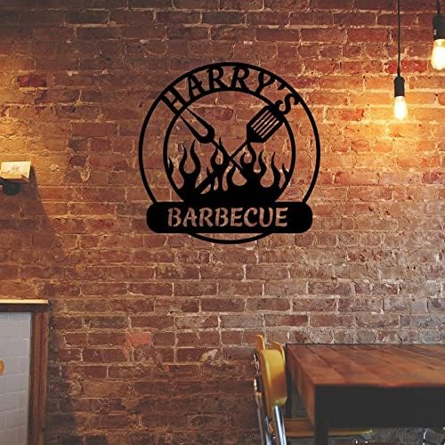NA BARBEKÜ İşareti Adın Barbekü Mutfak Metal İşareti Siyah Bıçak Çatal Kaşık İşareti Mutfak İşaretleri Ev için Duvar