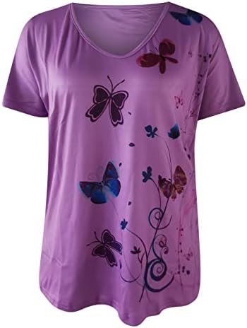 Kızlar Tshirt 2023 Kısa Kollu V Boyun Pamuk Kelebek Çiçek Grafik Gevşek Fit Rahat Fit Üst T Shirt Bayan için