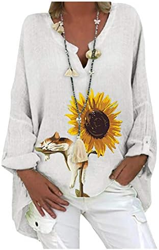 Yubnlvae Nefes Bluzlar Kadınlar için Gevşek Fit Moda Rahat Yaz Kravat boya Tişörtü Kare Boyun Uzun Kollu Rahat