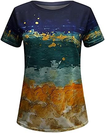 Kadın Artı Boyutu Kravat Boya T-Shirt Gevşek Fit Yuvarlak Boyun Sevimli Yaz Üstleri Kısa Kollu Gömlek Bluz Degrade