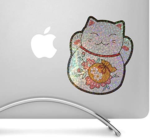 Maneki Neko Çok Şanslı Kedi - 5 Yüksek Solvent Baskılı Glitter Çıkartması-MacBook, Araba, Dizüstü Bilgisayar ve Daha
