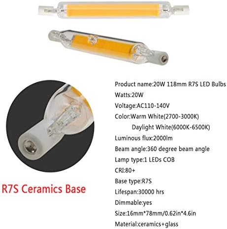 Edearkar 118mm 20W R7S LED Ampul (2 Paket) 200W Halojen Eşdeğeri Yüksek Parlaklık 120V R7S Taban 6000K Gün Işığı Beyaz
