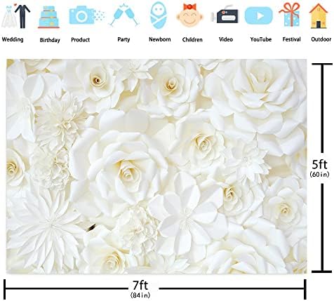 Düğün Zemin Fotoğrafçılık için 7x5FT Beyaz Çiçek Gelin Duş Arka Plan Kız Kadınlar için Doğum Günü Fotoğrafları Bebek