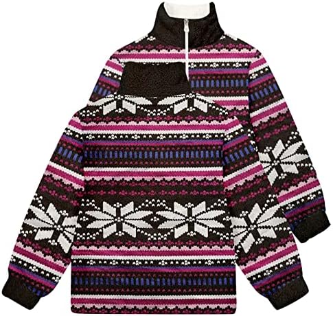 Erkek 1/4 Zip Sherpa Kazak Noel Baskılı Kazak Uzun Kollu Tişörtü Tops Sıcak Crewneck Kış Dış Giyim Ceket
