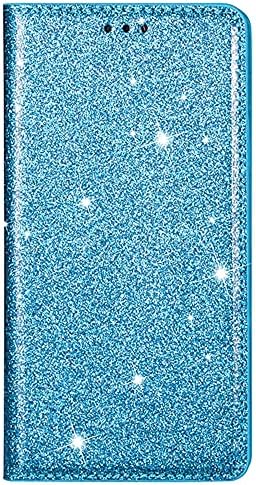 XYX Cüzdan samsung kılıfı A03s, Glitter PU Deri Manyetik Kapak Folio telefon standı Kapak için Galaxy A03s, Gök Mavisi