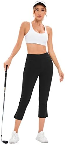 KOJOOIN kadın Golf Pantolon Streç İş Ayak Bileği Pantolon Yüksek Bel takım elbise cepli pantolon Yoga İş Seyahat Rahat
