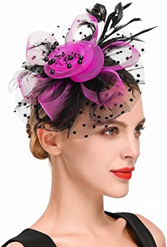 Napoo Fascinators Kadınlar için 20s 50s Tüy Fascinator Çiçek Tüy Net Kilise Düğün Şapka Şapka Kadınlar için