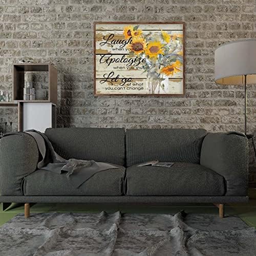 Çerçeveli duvar sanatı cam turşu kavanozu Ayçiçeği Bahar Yaz Çiçek Rustik Aile Işareti, Gülmek Ne Zaman Özür Dilemelisin
