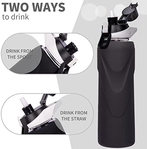 Saman ve Silikon Kılıflı DEARRAY 32 oz Spor Cam Su Şişesi Kapaklı ve Saplı Yeniden Kullanılabilir BPA içermeyen Borosilikat