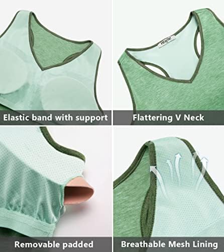 Hibelle Dahili Sutyen Tankı Üstleri Kadınlar için V Boyun Racerback Egzersiz Yoga Casual Gömlek