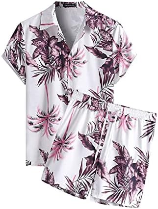 WPYYI Moda erkek Yaz Plaj Yaz Baskı Kısa Kollu Yaka Gömlek Şort erkek Takım Elbise (Renk: Pembe, Boyut: L Kodu)