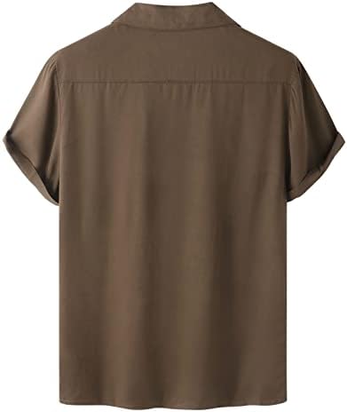 WYBAXZ Katı Kısa erkek gömleği Yaka Göğüslü Gömlek Casual Tek Kollu Turn-Aşağı Erkek Gömlek Iş Gömlek Erkekler Yaz