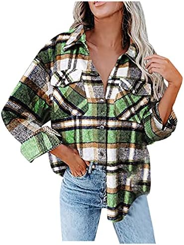 Bayan Sevimli Ekose Shacket Yumuşak Rahat pazen gömlek Moda Hafif Yün Karışımı Ceket Sıcak Rahat Kış Giysileri