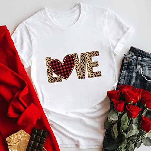 Pamuk Yaz Üstleri Kadın Bayan Sevgililer Günü Kalp Aşk Baskı Tee Kısa Kollu Bluz Tops T Gömlek Kısa