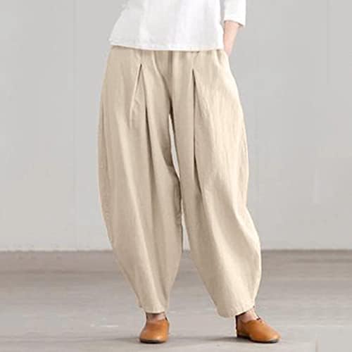 2023 Yeni Keten Pantolon Bayan, Rahat Gevşek Harem Geniş Bacak Palazzo Yoga Palazzo Yaz Moda dökümlü cepli pantolon