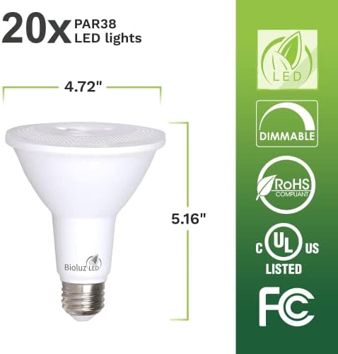 Bıoluz LED 20 Paket PAR38 LED Ampul 100-120 Watt Yedek Ampul (13 Watt Kullanır) 3000K Kısılabilir İç / Dış Mekan UL